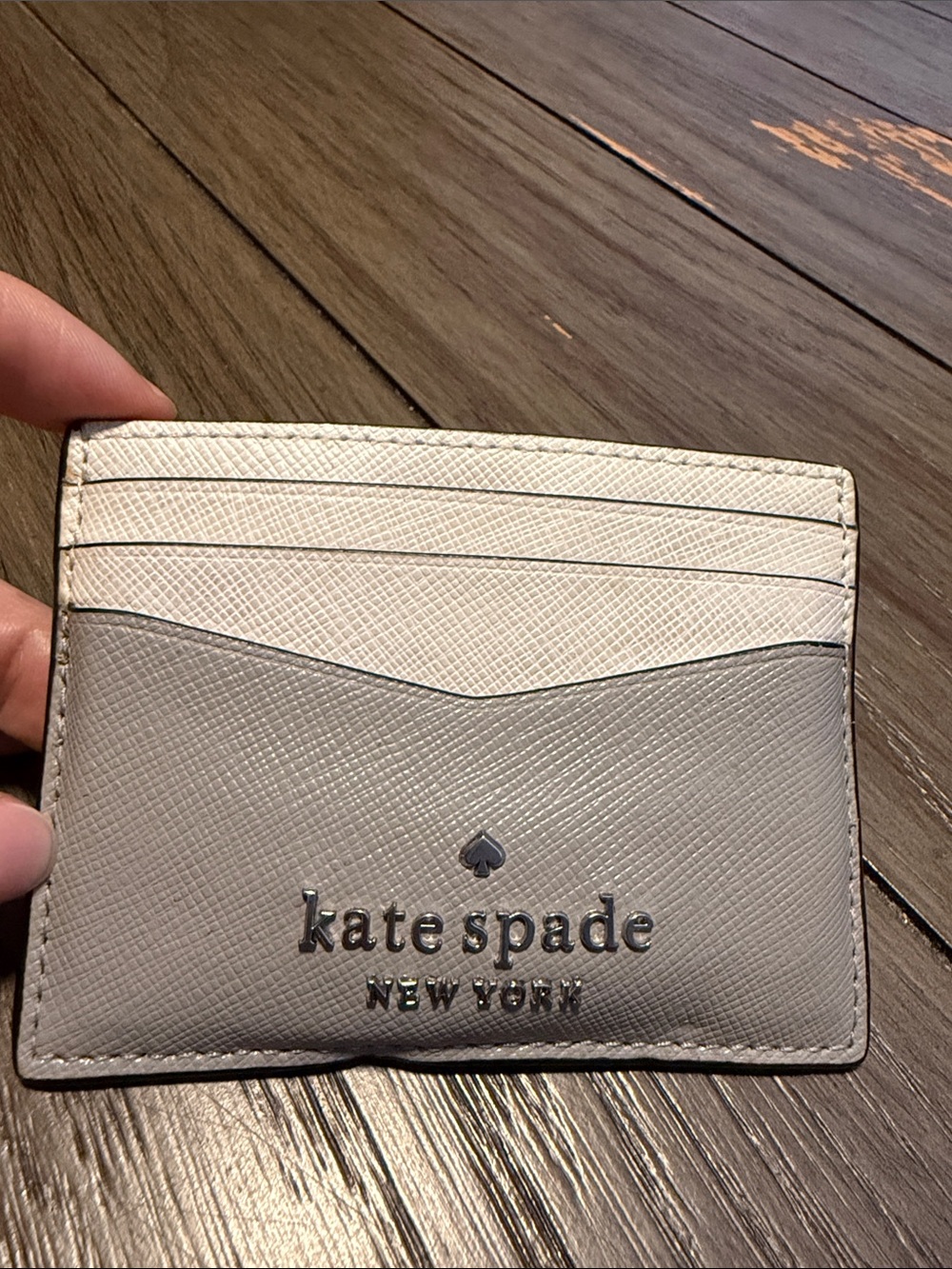 kate spade Two-Tone Ivory Cream & Gray Leather 4” x 3” Card Holder